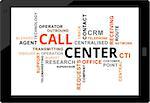 A word cloud of call center related items
