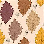 Vector seamless pattern with autumn oak leaves and acorns