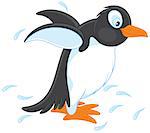 Funny penguin running, vector illustration on a white background