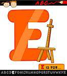 Cartoon Illustration of Capital Letter E from Alphabet with Easel for Children Education