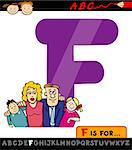 Cartoon Illustration of Capital Letter F from Alphabet with Family for Children Education