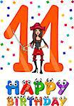 Cartoon Illustration of the Eleventh Birthday Anniversary Design for Girls