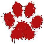 Illustration of a red paw print on a white background.
