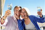 Couple enjoying wine by seaside