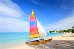 Sailboat on beach, Barbados, Caribbean