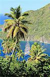 Palm trees and sailing ship, St Lucia, Caribbean