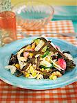 Sea thong,radish,zucchini,sweet corn and walnut salad