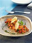 Pan-fried vegetables with spiny lobster and pesto sauce