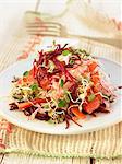 Beetroot,sliced red pepper,lentil sprouts and tomato salad