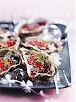 Fresh oysters with raspberry vinaigar