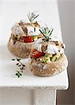 Feta, pesto, olive and tomato bread buns