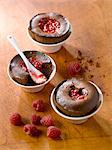 Chocolate soufflé with raspberries