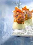 Salmon tartare and rocket lettuce cream Verrine