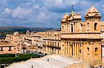 Elevated view of Noto Cathedral (St. Nicholas Cathedral), Noto, Val di Noto, UNESCO World Heritage Site, Sicily, Italy, Europe