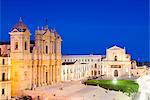 St. Nicholas Cathedral (Noto Cathedral) and Church of San Salvatore in Piazza del Municipio at night, Noto, Val di Noto, UNESCO World Heritage Site, Sicily, Italy, Europe