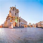 Piazza Duomo at night, Syracuse Cathedral and Church of St. Lucia alla Badia, Ortigia (Ortygia), Syracuse (Siracusa), UNESCO World Heritage Site, Sicily, Italy, Europe