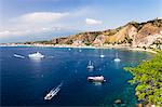 Giardini Naxos Bay, boats in the harbor at Taormina, Sicily, Italy, Mediterranean, Europe