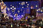 Christmas decorations and traffic in Regent Street, London, United Kingdom