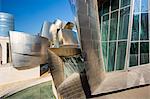 Architect Frank Gehry's Guggenheim Museum futuristic architectural design in titanium and glass at Bilbao, Basque country, Spain