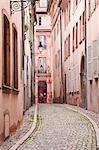 A narrow backstreet in the La Petite France, Grande Ile, UNESCO World Heritage Site, Strasbourg, Bas-Rhin, Alsace, France, Europe