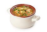 bowl of bean soup on white background with clipping path