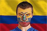 Composite image of serious young ecuador fan with facepaint against digitally generated ecuador national flag