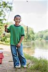 Boy Excited having Caught a small Fish, Lake Fairfax, Reston, Virginia, USA