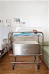 Newborn baby in hospital room, in neonatal bassinet, Maryland, USA