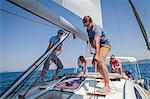 Two couples sailing together, Adriatic Sea, Croatia