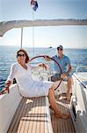 Mature couple sailing together, Adriatic Sea, Croatia