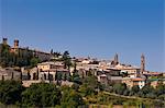 Ancient Tuscan architecture of hill town of Montalcino in Val D'Orcia, Tuscany, Italy