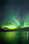 The Aurora Borealis spectacular Northern Lights and Venus star at Grotfjord, Kvaloya island, Tromso in the Arctic Circle, Northern Norway