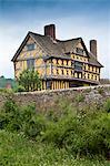 The timber-framed gatehouse of Stokesay Castle medieval manor, in Shropshire, England