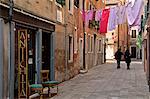Washing lines across the street, Castello Quarter, Venice, UNESCO World Heritage Site, Veneto, Italy, Europe