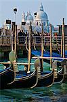 Gondolas and tourists in front of La Salute Church, Venice, UNESCO World Heritage Site, Veneto, Italy, Europe