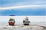 Frozen Harbour of Khoujir, Maloe More (Little Sea), frozen lake during winter, Olkhon island, Lake Baikal, UNESCO World Heritage Site, Irkutsk Oblast, Siberia, Russia, Eurasia