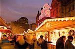 Christmas Market and Town Hall, Albert Square, Manchester, England, United Kingdom, Europe