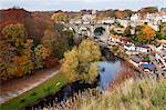 Viaduct and River Nidd at Knaresborough in autumn, North Yorkshire, Yorkshire, England, United Kingdom, Europe