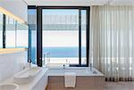 Modern bathroom overlooking ocean