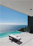 Lounge chair by infinity pool overlooking ocean