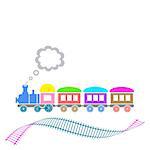 Cute colorful retro train with waved track isolated