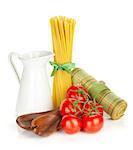 Pasta with tomatoes. Isolated on white background