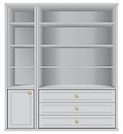 Office display storage with shelves and drawers. Vector illustration.