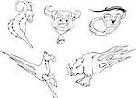 Tattoos - miscellaneous animals. Set of black and white vector images.