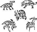 Native indian shoshone tribal drawings. Animals. Vector set.