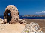 Stone Loophole Fortification Gramvousa above Sea. Crete. Greece.