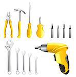 set of different tools over white background