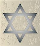 A depiction of the Star of David in metalic shades with a  faded stone FX background