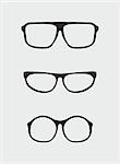 Glasses vector set with black holder retro hipster object isolated on grey background. Medical huge eye glasses shilouette collection. Sign of intelligence, professor, secretary or school teacher