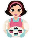 Cooking Mother holding cookies. Vector cartoon Illustration